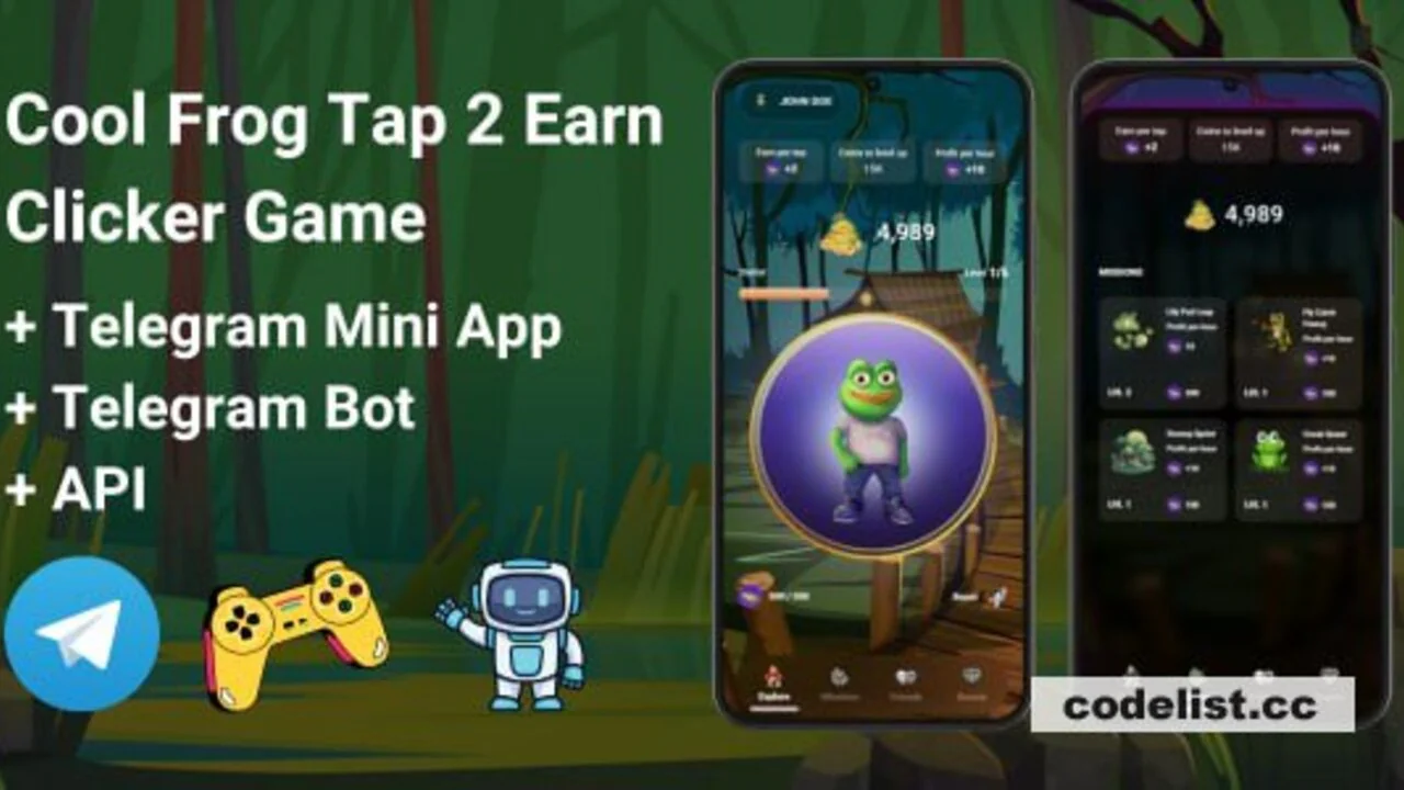 CoolFrog v1.0.0 - Tap2Earn Clicker Game With Telegram Mini App + API + Bot