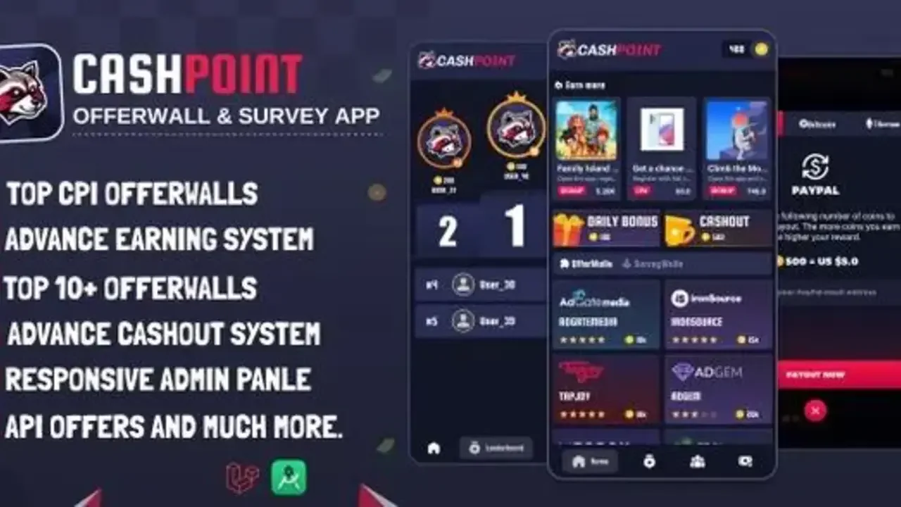 CashPoint v1.8 Nulled – Offers & Survay App with Admin Panel Source