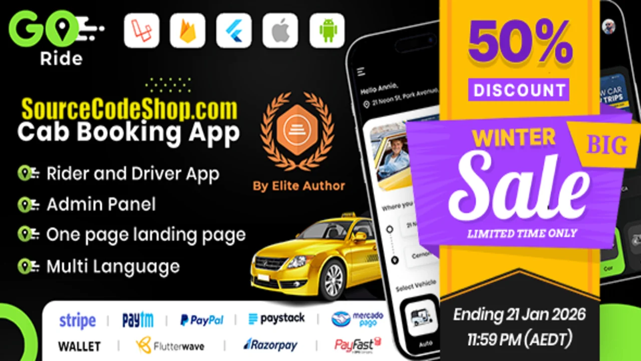 GORIDE v5.5 Complete Taxi Booking App | InDriver Clone Flutter App Source