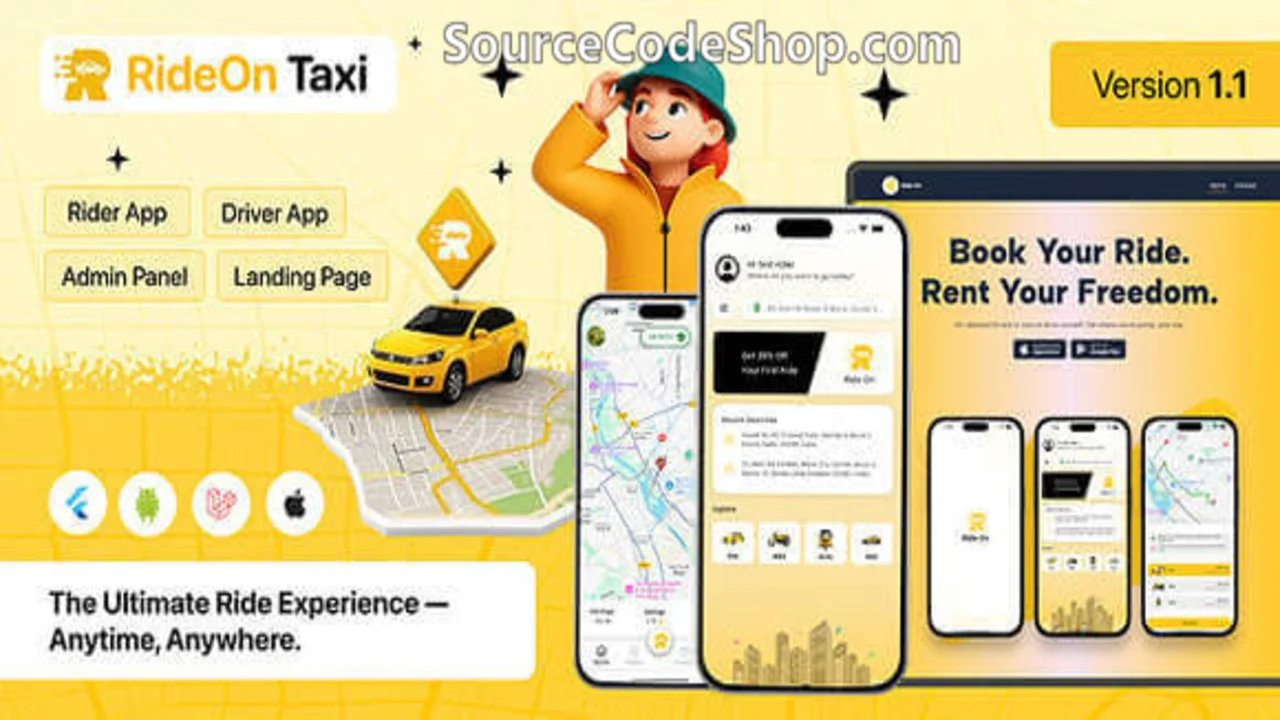 RideOn Taxi v1.2 Free Download | Complete Taxi Booking Solution Source with admin Panel