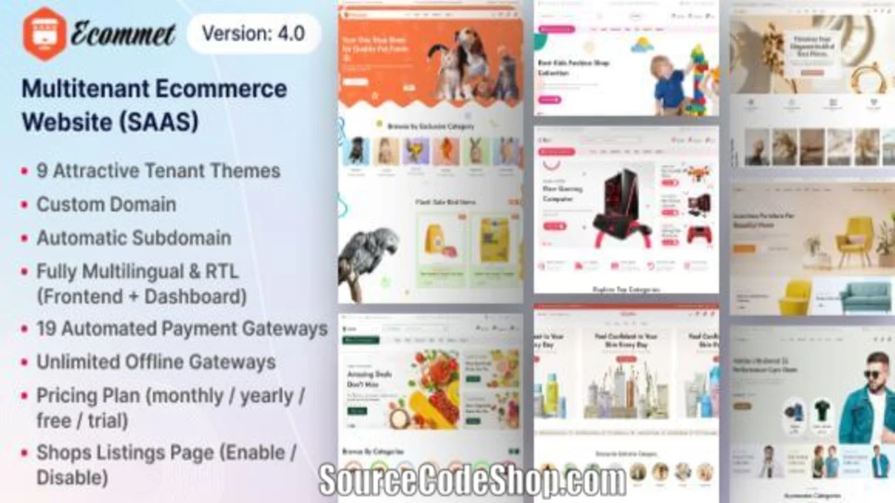Ecommet v4.0 – Complete White-Label Multitenant Ecommerce SaaS Website Builder