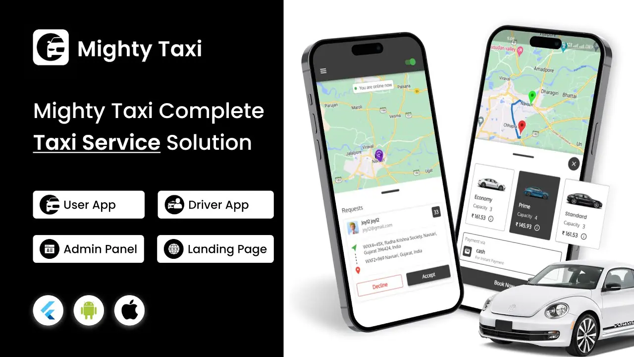 MightyTaxi v13.0 Flutter Online Taxi Booking Full Solution Free Downlaod