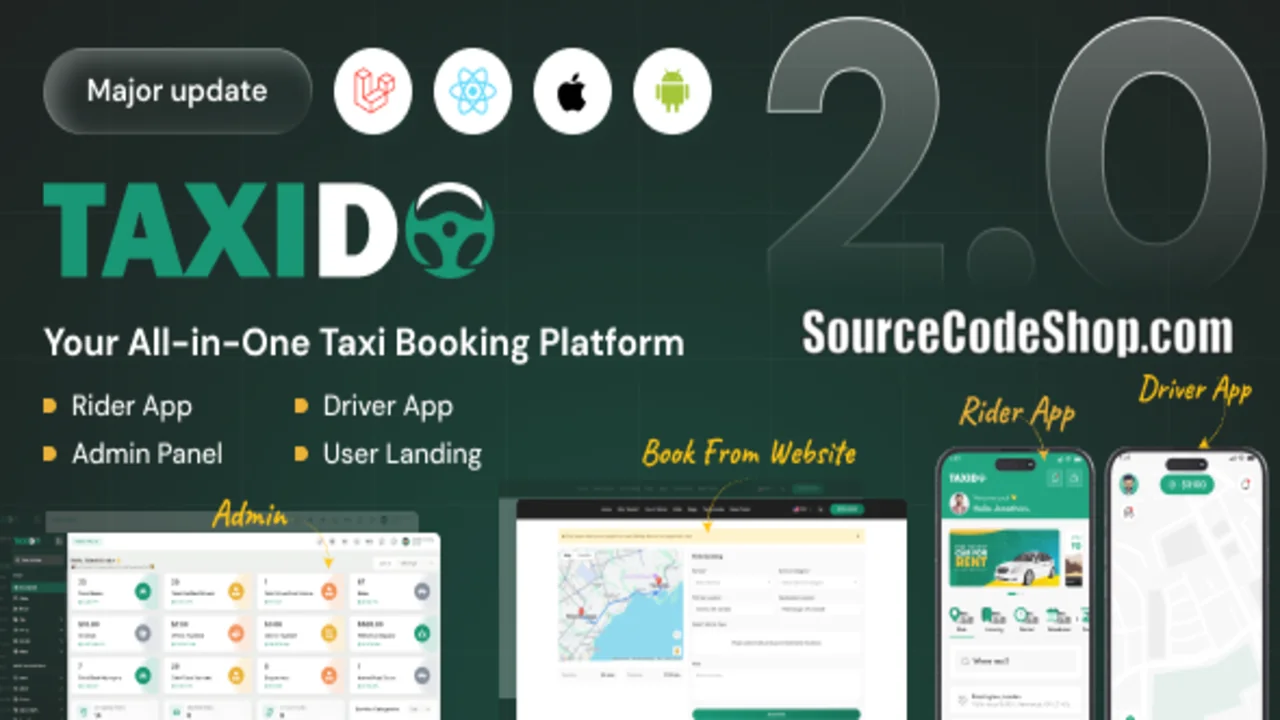 Taxido v2.0.2 Taxi Booking Solution with Cab, Rental, Bidding & Parcel Delivery