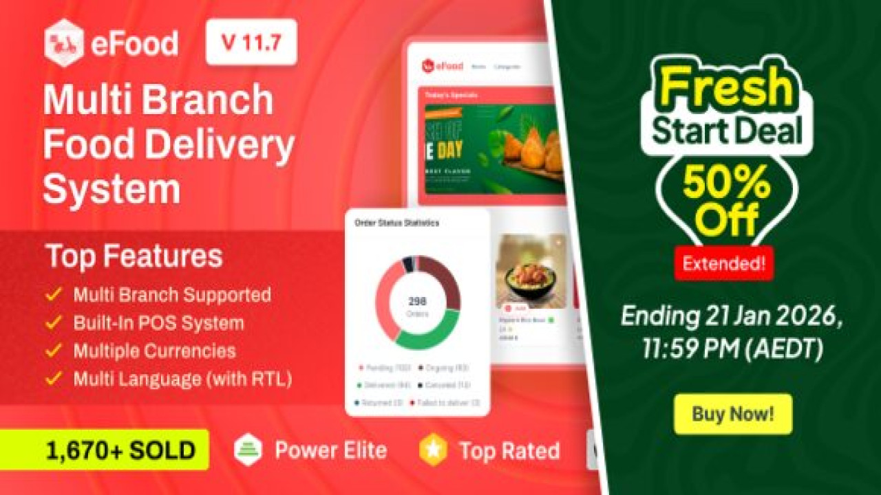 eFood v11.9 Nulled – Food Delivery App with Laravel Admin Panel + Delivery ManApp Source