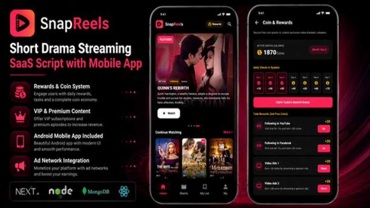 SnapReels v1.1.7 – Short Drama Streaming SAAS Script with Android App