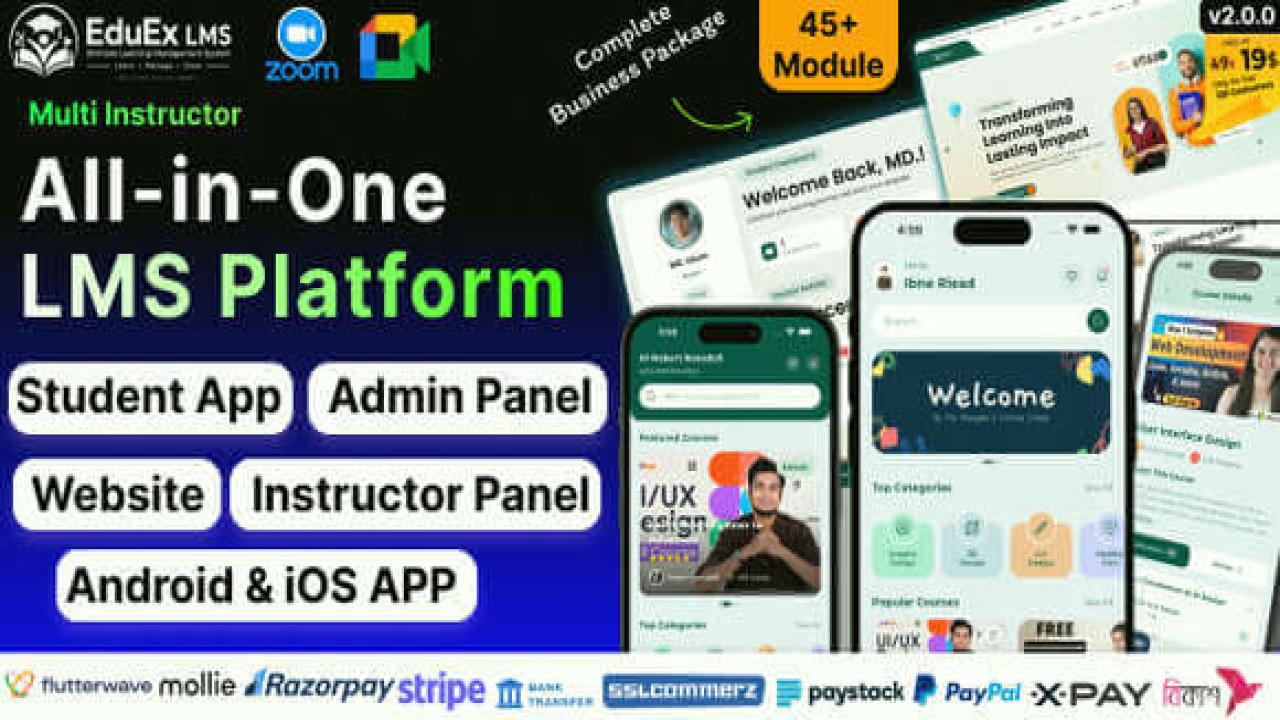 EduEx LMS v2.0.0 – Ultimate Learning Management System (LMS) with (Laravel +Flutter Apps)
