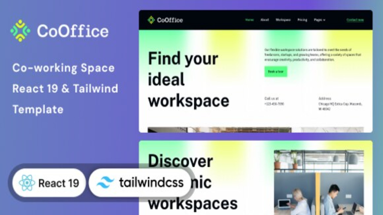 CoOffice – Coworking Space Website React 19 & Tailwind CSS 4 Template